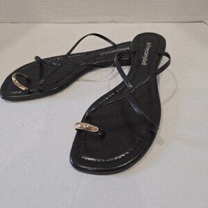 Jeffrey Campbell Pacifico Black Leather Slide Sandal Size 8 Gold Toe Ring